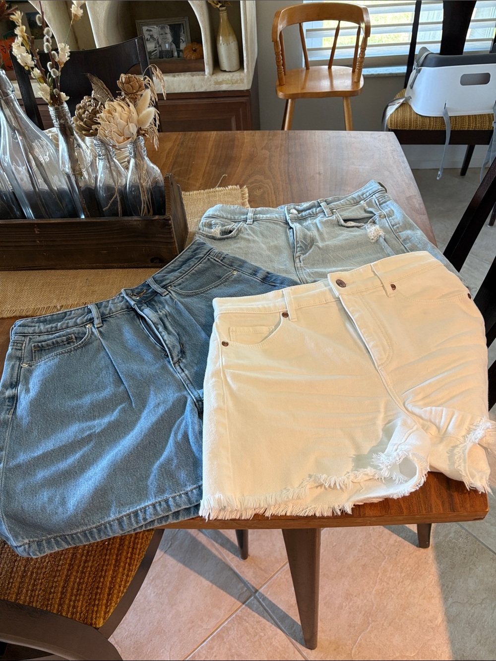 LOFT Denim Shorts Trio — White, Light Blue, Medium Blue